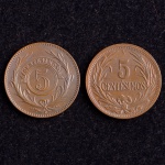 Moedas Estrangeiras, URUGUAI, Valor 5 Centésimos, Anos 1857 D e 1951, Bronze, Soberbas.