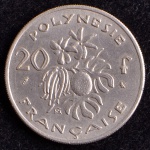 Moeda Estrangeira, POLINÉSIA FRANCESA, Valor 20 Francos, Ano 1967, Níquel, Soberba.