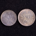 Moedas Estrangeiras, FRANÇA, Valores 2 e 5 Francos, Ano 1898 e 1960, Prata, Soberbas.