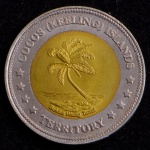 Moeda Estrangeira, COCOS KEELING, Valor 5 Dollars, Data 2004, Bimetálica, Flor de Cunho.