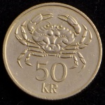Moeda Estrangeira, ISLÂNDIA, Valor 50 Kronur, Data 2005, Bronze Alumínio, Flor de Cunho.