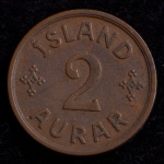 Moeda Estrangeira, ISLÂNDIA, Valor 2 Aurar, Data 1940, Bronze, Flor de Cunho.