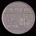 Moeda Estrangeira, ARUBA, Valor 2 1/2 Florin, Data 1988, Níquel, Flor de Cunho.