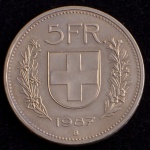Moeda Estrangeira, SUÍÇA, Valor 5 Francos, Data 1987 B, Níquel, Flor de Cunho.