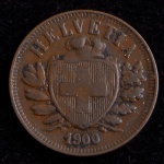 Moeda Estrangeira, SUÍÇA, Valor 2 Rappen, Data 1900 B, Bronze, Soberba/Flor de Cunho.