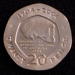 Moeda Estrangeira, GIBRALTAR, Elizabeth II, Valor 20 Pence, Ano 2004, Níquel, Brilho de Cunhagem - Flor de Cunho.