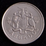 Moeda Estrangeira, BARBADOS, Valor 25 Cents, Ano 2008, Níquel, Flor de Cunho.