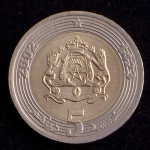 Moeda Estrangeira, MARROCOS, Valor 5 Dirham , Ano 2002, Bimetálica, Flor de Cunho.