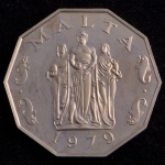 Moeda Estrangeira, MALTA, Valor 50 Cents, Ano 1979, Níquel, Brilho de Cunhagem - Flor de Cunho.