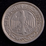 Moeda Estrangeira, ALEMANHA - REPÚBLICA de WEIMAR, Valor 50 Reichspfennig, Ano 1935 J, Níquel, Soberba.
