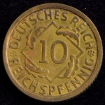 Moeda Estrangeira, ALEMANHA - TERCEIRO REICH, Valor 10 Reichspfennig, Ano 1936 J, Bronze Alumínio, MBC/Soberba.