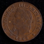 Moeda Estrangeira, FRANÇA, Napoleão Bonaparte, Valor Centime, Ano 1862, Bronze, Soberba.