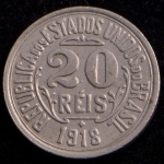 Moeda Brasileira, Valor 20 Reis, Ano 1918, Níquel, MBC/Soberba.