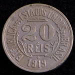 Moeda Brasileira, Valor 20 Reis, Ano 1919, Níquel, Soberba.
