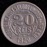Moeda Brasileira, Valor 20 Reis, Ano 1920, Níquel, Soberba.