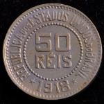 Moeda Brasileira, Valor 50 Reis, Ano 1918, Níquel, Soberba.