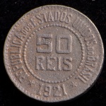 Moeda Brasileira, Valor 50 Reis, Ano 1921, Níquel, Muito Bem Conservada.