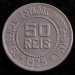 Moeda Brasileira, Valor 50 Reis, Ano 1925, Níquel, Soberba.