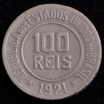 Moeda Brasileira, Valor 100 Reis, Ano 1921, Níquel, Muito Bem Conservada.