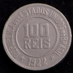 Moeda Brasileira, Valor 100 Reis, Ano 1922, Níquel, Muito Bem Conservada.
