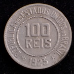 Moeda Brasileira, Valor 100 Reis, Ano 1923, Níquel, Muito Bem Conservada.