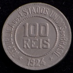 Moeda Brasileira, Valor 100 Reis, Ano 1924, Níquel, Muito Bem Conservada.