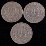 Moedas Brasileiras, Valor 100 Reis, Datas 1929; 1930 e 1931, Níquel, Muito Bem Conservadas.