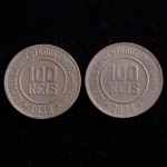 Moedas Brasileiras, Valor 100 Reis, Datas 1934 e 1935, Níquel, Soberba e FC.