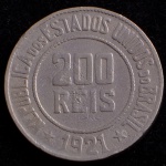 Moeda Brasileira, Valor 200 Reis, Data 1921, Níquel, Muito Bem Conservada.