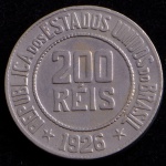 Moeda Brasileira, Valor 200 Reis, Data 1926, Níquel, Muito Bem Conservada.