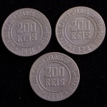 Moedas Brasileiras, Valor 200 Reis, Datas 1929; 1930 e 1931, Níquel, Muito Bem Conservadas.