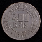 Moeda Brasileira, Valor 400 Reis, Ano 1918, Níquel, Muito Bem Conservada.