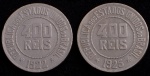 Moedas Brasileiras, Valor 400 Reis, Datas 1922 e 1925, Níquel, Muito Bem Conservadas.
