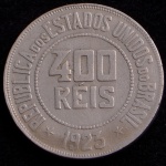 Moeda Brasileira, Valor 400 Reis, Data 1923, Níquel, Muito Bem Conservada.