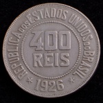 Moeda Brasileira, Valor 400 Reis, Data 1926, Níquel, Muito Bem Conservada.