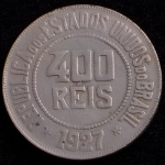 Moeda Brasileira, Valor 400 Reis, Data 1927, Níquel, Muito Bem Conservada.
