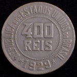 Moeda Brasileira, Valor 400 Reis, Data 1929, Níquel, Muito Bem Conservada.