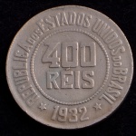 Moeda Brasileira, Valor 400 Reis, Ano 1932, Níquel, Muito Bem Conservada.