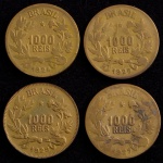 Moedas do Brasil, "Símbolo da Fortuna", Valor 1000 Reis, Datas 1924; 1925; 1927 e 1928, Bronze Alumínio, Muito Bem Conservadas.