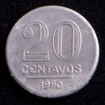 Moeda do Brasil, Valor 20 Centavos, Data 1960, Alumínio, Soberba.