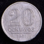 Moeda do Brasil, Valor 20 Centavos, Data 1961, Alumínio, Soberba.