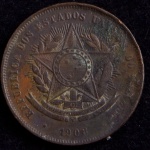 Moeda do Brasil, República, Valor 20 Reis, Ano 1908, Bronze, Muito Bem Conservada.