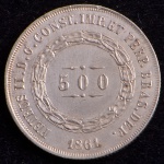 Moeda do Brasil, Império, Valor 500 Reis, Ano 1861, Prata, Peso 6,3 g, Diâmetro 25,5 mm, Soberba.