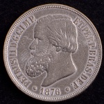 Moeda do Brasil, Império, Valor 1000 Reis, Ano 1876, Prata, Peso 12,5 g, Diâmetro 30 mm, Soberba.