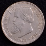 Moeda do Brasil, Império, Valor 1000 Reis, Ano 1878, Prata, Peso 12,5 g, Diâmetro 30 mm, Soberba.