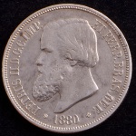 Moeda do Brasil, Império, Valor 1000 Reis, Ano 1880 ( Data Emendada ), Prata, Peso 12,5 g, Diâmetro 30 mm, Soberba.