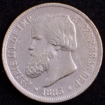Moeda do Brasil, Império, Valor 1000 Reis, Ano 1883, Prata, Peso 12,5 g, Diâmetro 30 mm, Soberba.