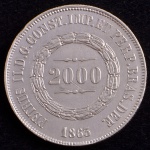 Moeda do Brasil, Império, Valor 2000 Reis, Ano 1863, Prata, Peso 25,5 g, Diâmetro 37 mm, Soberba.