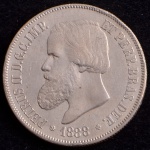 Moeda do Brasil, Império, Valor 2000 Reis, Ano 1888, Prata, Peso 25,5 g, Diâmetro 37 mm, Soberba.