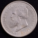 Moeda do Brasil, Império, Valor 2000 Reis, Ano 1889, Prata, Peso 25,5 g, Diâmetro 37 mm, Soberba/FC.